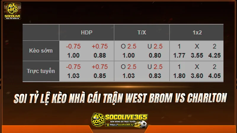 Soi tỷ lệ kèo nhà cái trận West Brom vs Charlton Soi tỷ lệ kèo nhà cái trận West Brom vs Charlton